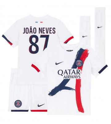 Paris Saint-Germain Joao Neves #87 Segunda Equipación Niños 2024-25 Manga Corta (+ Pantalones cortos)